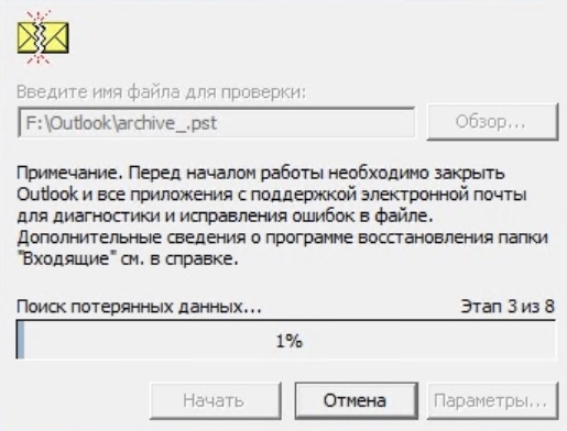 Выполнен выход из microsoft outlook без правильного закрытия файла данных outlook